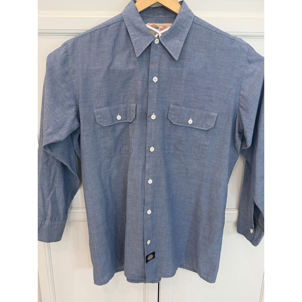 Dickies Men's 16 16 1/2 34 35 Blue Chambray Long Sleeve Work Shirt vintage 80s